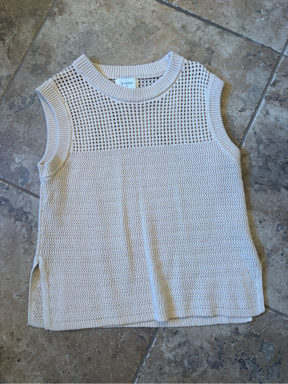 DISSH Cream Crochet Knit Sleeveless Top
